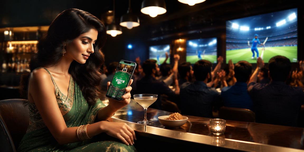 Indian woman engaging in cricket betting on mobile device