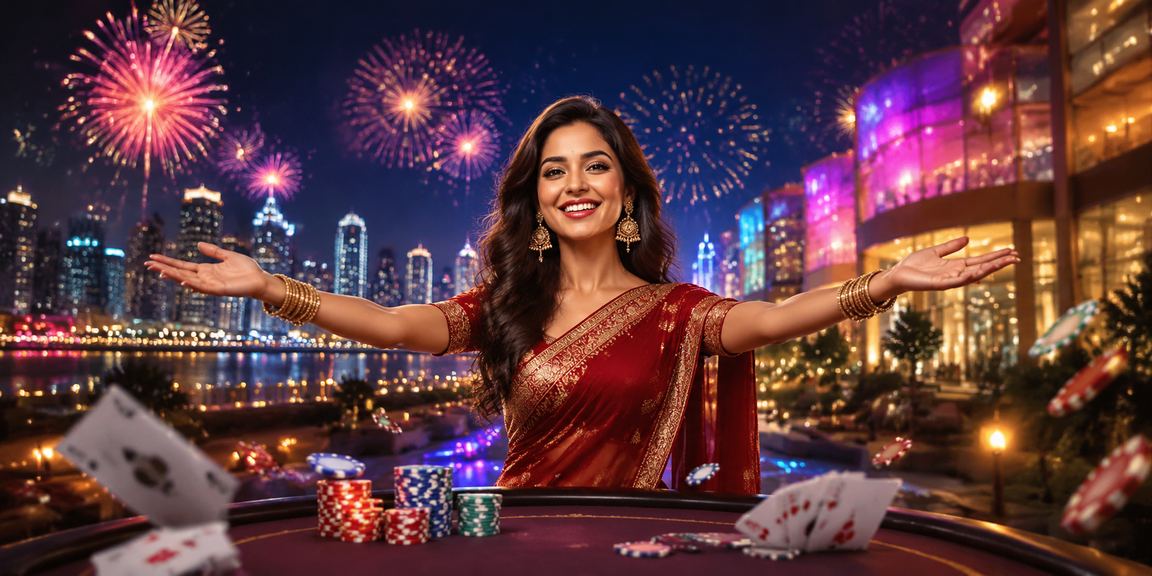 Mumbai Bandra cityscape with poker game theme neon lights